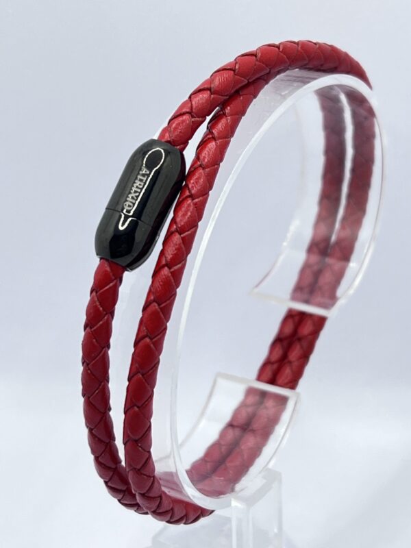 Red Leather Unisex Bracelet - Image 3