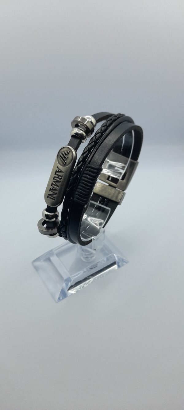 Men  Armani Leather Black Bracelet Braided Surfer Wristband  Bracelet Bangle Wrap Fashion - Image 8