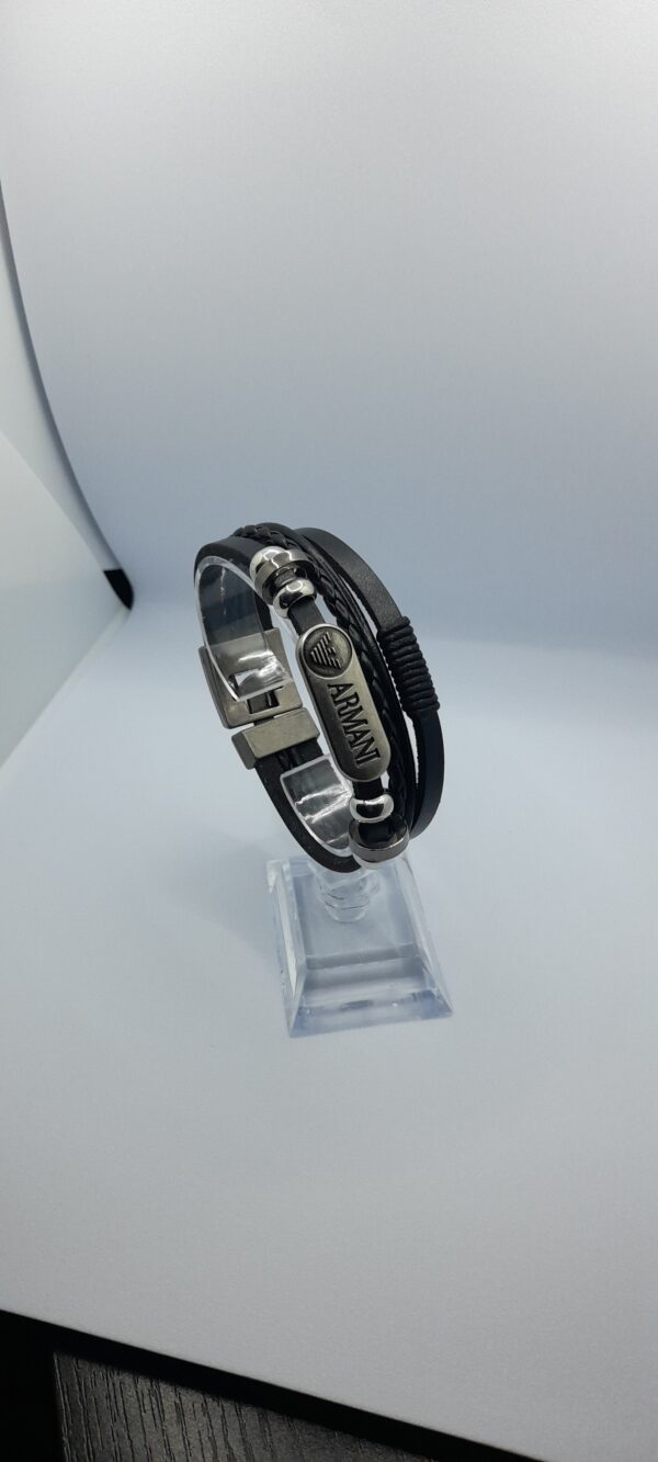 Men  Armani Leather Black Bracelet Braided Surfer Wristband  Bracelet Bangle Wrap Fashion - Image 10