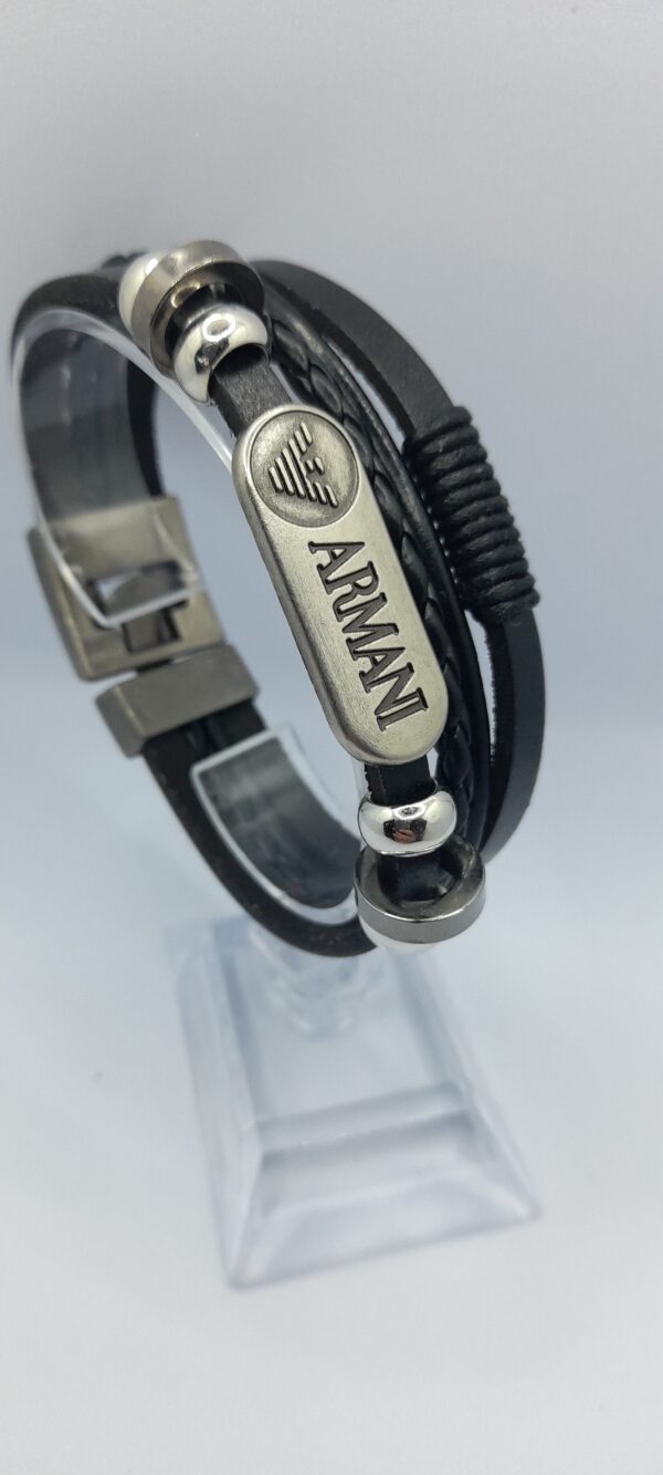 Men  Armani Leather Black Bracelet Braided Surfer Wristband  Bracelet Bangle Wrap Fashion