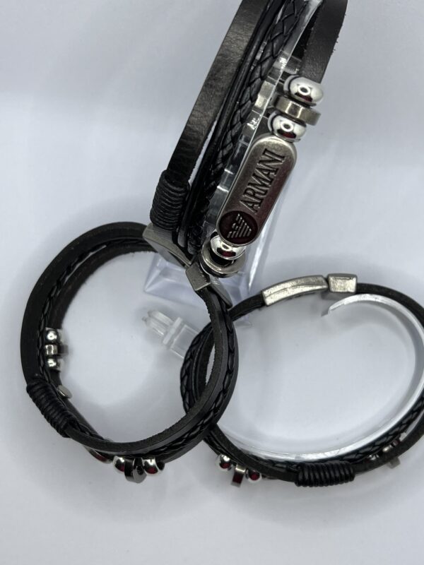 Men  Armani Leather Black Bracelet Braided Surfer Wristband  Bracelet Bangle Wrap Fashion - Image 5
