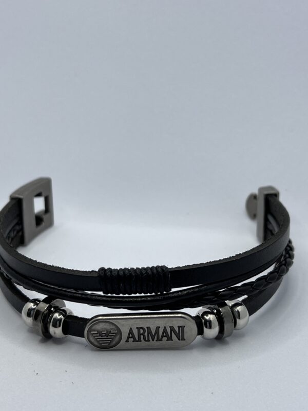 Men  Armani Leather Black Bracelet Braided Surfer Wristband  Bracelet Bangle Wrap Fashion - Image 6