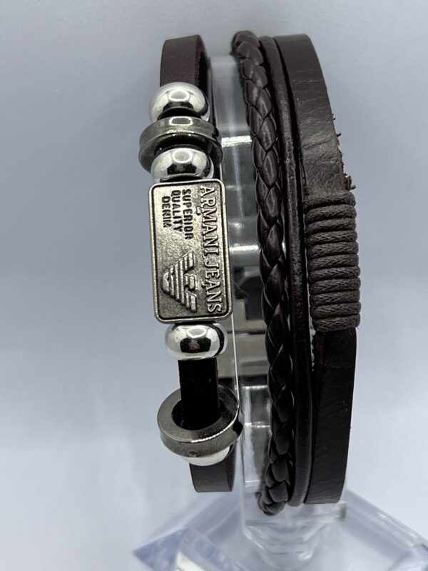 Men  Armani Jeans Leather Brown Bracelet Braided Surfer Wristband  Bracelet Bangle Wrap Fashion - Image 4