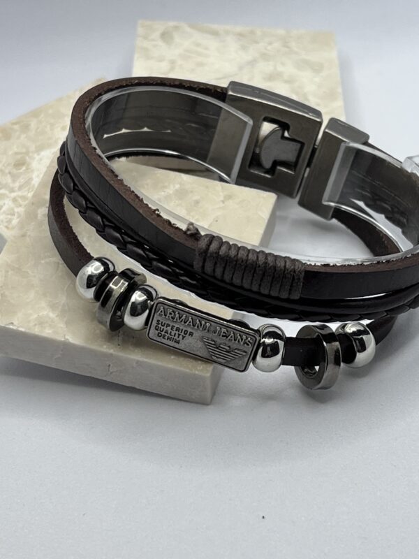 Men  Armani Jeans Leather Brown Bracelet Braided Surfer Wristband  Bracelet Bangle Wrap Fashion - Image 2